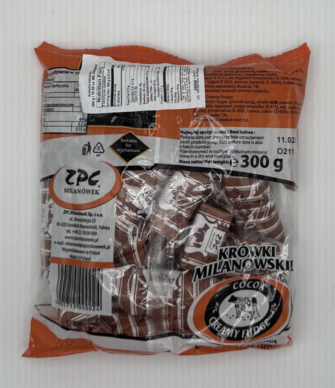 ZPC Milanówek Krówki Kakaowe Cocoa Cream Fudge – Back of Package with Ingredients and Nutritional Info