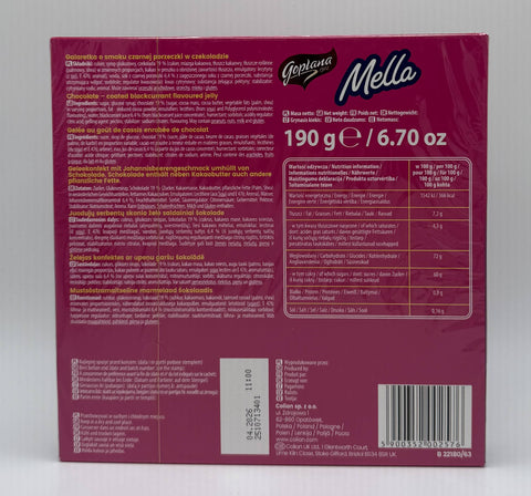 Back of Goplana Mella Porzeczkowa packaging with ingredients and nutrition facts