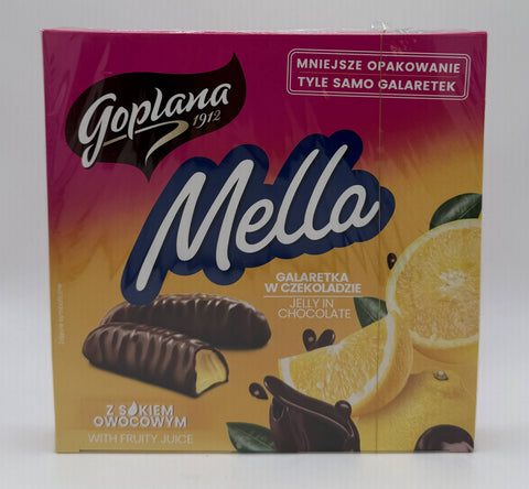 Front of Goplana Mella Galaretka w Czekoladzie box – Polish chocolate-covered fruit jelly candy