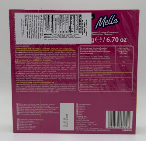 Back of Goplana Mella Galaretka w Czekoladzie box with nutrition facts and ingredients
