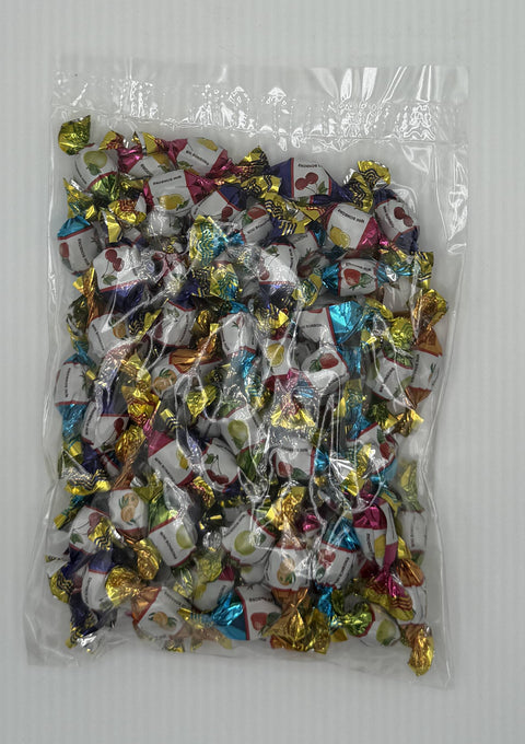 Front view of Mini Bonbonki Owocowe 6 oz bag with label and nutrition facts