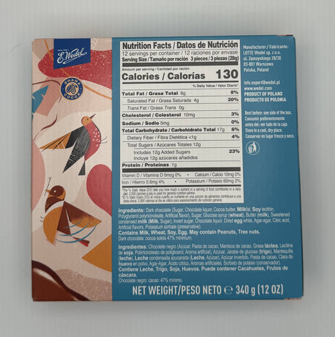 E. Wedel Ptasie Mleczko Chocolate Flavor box – chocolate-flavored marshmallows coated in dark chocolate.