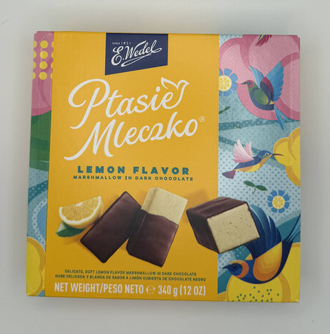 E.Wedel Ptasie Mleczko Lemon Flavor – Polish lemon marshmallow coated in dark chocolate, 340g box