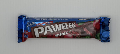 E. Wedel Pawełek Wiśnia Polish cherry-filled chocolate bar – front packaging