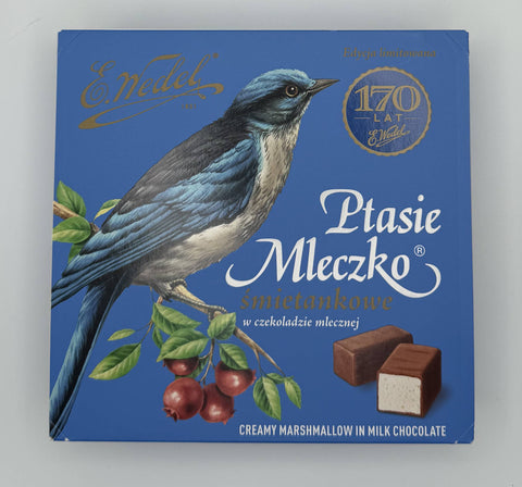 E.Wedel Ptasie Mleczko Śmietankowe box – creamy marshmallow covered in milk chocolate, authentic Polish candy