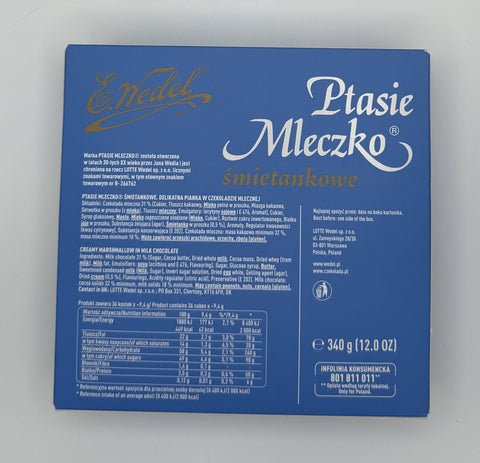 E.Wedel Ptasie Mleczko Śmietankowe box – creamy marshmallow covered in milk chocolate, authentic Polish candy