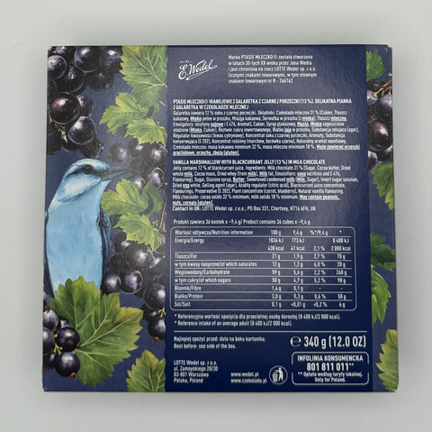 Ingredients and nutrition label for E. Wedel Ptasie Mleczko Porzeczka