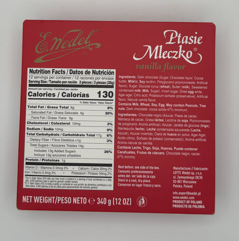 E. Wedel Ptasie Mleczko Vanilla – product packaging back with ingredients and nutrition