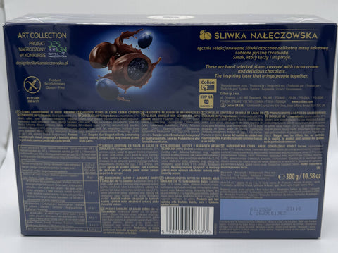 Back of Solidarność Śliwka Nałęczowska box showing ingredients, nutrition facts, and product details.