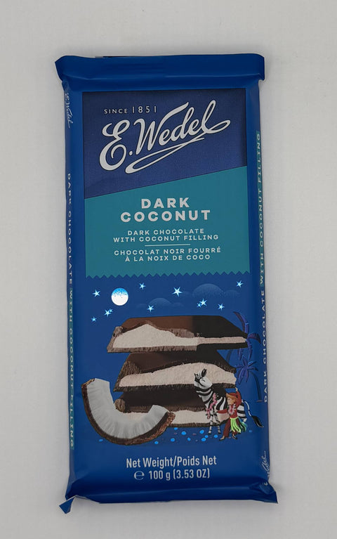 E.Wedel Dark Coconut chocolate bar – Polish dark chocolate with coconut filling, 100g front packaging.