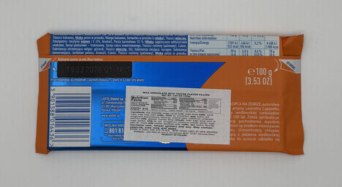 Back of E. Wedel Mleczna Toffi Polish chocolate bar with nutrition facts and ingredients