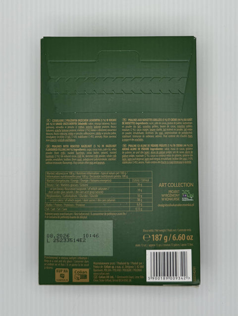 Solidarność Złoty Orzech Golden Nut pralines box – back packaging with ingredients and nutrition.